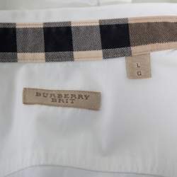 Pre Owned قميص بربري بريت قطن أبيض كاروهات نوفاتشيك بأزرار أمامية مقاس كبير - لارج