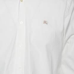 Pre Owned قميص بربري بريت قطن أبيض كارو�هات نوفاتشيك بأزرار أمامية مقاس كبير - لارج