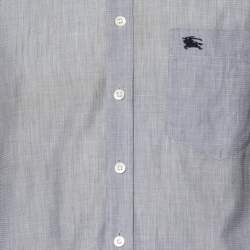 Pre Owned قميص بربري قطن رصاصي تفاصيل حواف كاروهات نوفا تشيك بأزرار أمامية مقاس صغير - سمول  