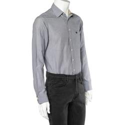 Pre Owned قميص بربري قطن رصاصي تفاصيل حواف كاروهات نوفا تشيك بأزرار أمامية مقاس صغير - سمول  