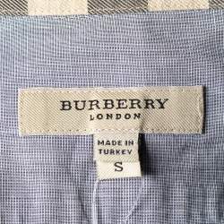 Pre Owned قميص بربري قطن رصاصي تفاصيل حواف كاروهات نوفا تشيك بأزرار أمامية مقاس صغير - سمول  