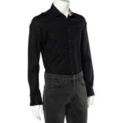 مملوكة مسبقًا قميص بربري قطن أسود تفاصيل كاروهات نوفا تشيك بأزرار أمامية مقاس صغير - سمول 