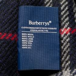 Burberry Vintage Navy Blue Cotton And Check Wool Lined Button Front Long Coat XL
