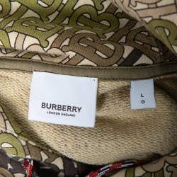 Pre Owned Burberry Green Logo Camouflage Printed Cotton Knit Hoodie L