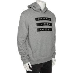 مملوكة مسبقًا Burberry Grey Logo Tape Printed Cotton Knit Hoodie M 
