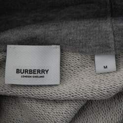 مملوكة مسبقًا Burberry Grey Logo Tape Printed Cotton Knit Hoodie M 