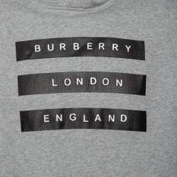 مملوكة مسبقًا Burberry Grey Logo Tape Printed Cotton Knit Hoodie M 