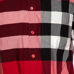 Pre Owned قميص بربري قطن كاروهات أحمر بأزرار أمامية مرنة مقاس متوسط - ميديوم