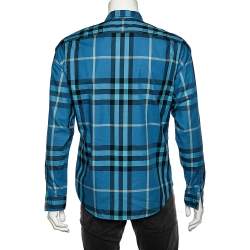 Pre Owned Burberry Brit Blue Checkered Cotton Button Front Shirt M