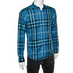 Pre Owned Burberry Brit Blue Checkered Cotton Button Front Shirt M