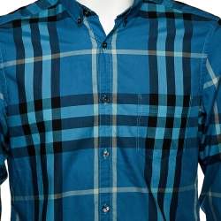 Pre Owned Burberry Brit Blue Checkered Cotton Button Front Shirt M