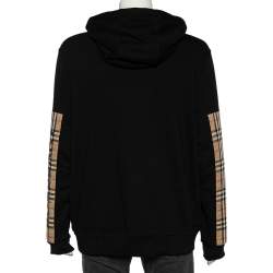 Pre Owned Burberry Black Cotton Logo Check Panel Detail Hooded Sweatshirt XL