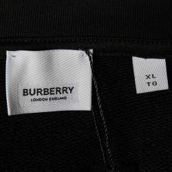Pre Owned Burberry Black Cotton Logo Check Panel Detail Hooded Sweatshirt XL