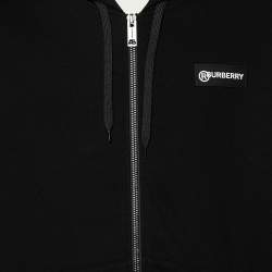 Pre Owned Burberry Black Cotton Logo Check Panel Detail Hooded Sweatshirt XL