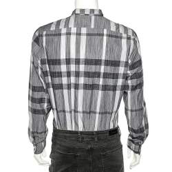 Pre Owned Burberry Brit Grey Checked Cotton Poplin Long Sleeve Shirt L