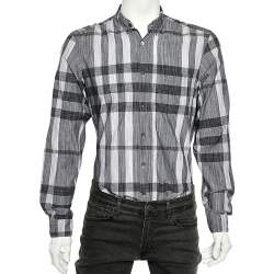 Pre Owned Burberry Brit Grey Checked Cotton Poplin Long Sleeve Shirt L