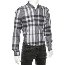 Pre Owned Burberry Brit Grey Checked Cotton Poplin Long Sleeve Shirt L