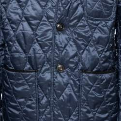 Pre Owned Burberry Navy Blue Synthetic Leather Trim Quilted Gillington Jacket XL