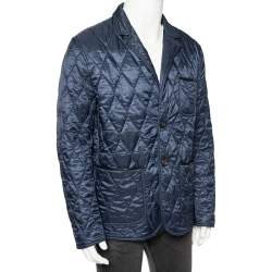 Pre Owned Burberry Navy Blue Synthetic Leather Trim Quilted Gillington Jacket XL
