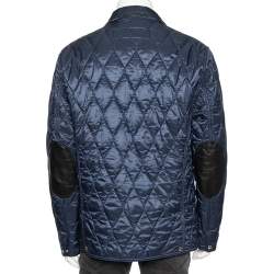 Pre Owned Burberry Navy Blue Synthetic Leather Trim Quilted Gillington Jacket XL
