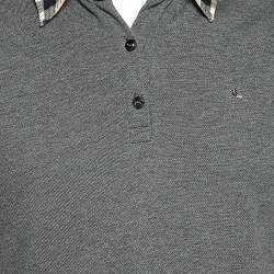 Pre Owned تي شيرت بولو بربري قطن رصاصي بيكيه مقاس كبير (لارج)