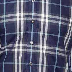 مملوكة مسبقًا قميص بربري قطن كاروهات أزرق كحلي أزرار أمامية مقاس صغير (سمول)