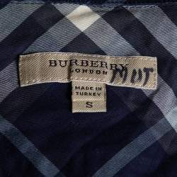 مملوكة مسبقًا قميص بربري قطن كاروهات أزرق كحلي أزرار أمامية مقاس صغير (سمول)