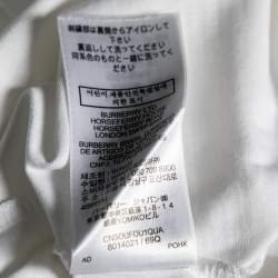 Pre Owned تي شيرت بربري قطن أبيض بالشعار المطبوع أكمام قصيرة مقاس متوسط - ميديوم