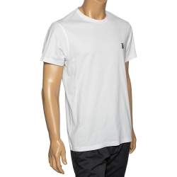 Pre Owned تي شيرت بربري قطن أبيض بالشعار المطبوع أكمام قصيرة مقاس متوسط - ميديوم