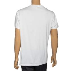 Pre Owned تي شيرت بربري قطن أبيض بالشعار المطبوع أكمام قصيرة مقاس متوسط - ميديوم