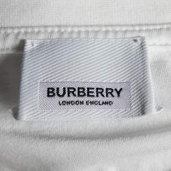 Pre Owned تي شيرت بربري قطن أبيض بالشعار المطبوع أكمام قصيرة مقاس متوسط - ميديوم