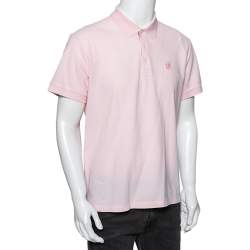 Pre Owned تي شيرت بولو بربري قطن بيكيه وردي بالشعار مقاس كبير جدًا - إكس لارج