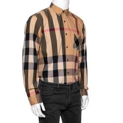 Pre Owned قميص بربري قطن كاروهات نوفاتشيك بيج بأزرار أمامية مقاس كبير جدًا جدًا - إكس إكس لارج