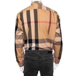 Pre Owned قميص بربري قطن كاروهات نوفاتشيك بيج بأزرار أمامية مقاس كبير جدًا جدًا - إكس إكس لارج