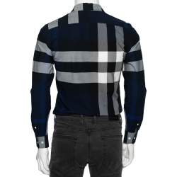 Pre Owned Burberry Blue Exploded Check Cotton Button Front Shirt XS