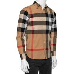 Pre Owned Burberry Beige Checkered Cotton Button Front Shirt XS