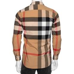 Pre Owned Burberry Beige Checkered Cotton Button Front Shirt XS