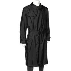 مملوكة مسبقًا Burberry Black Taffeta Double Breasted Long Coat XL