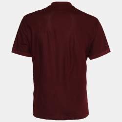 Pre Owned تي شيرت بولو بربري قطن أحمر داكن مطرز شعار الماركة بيكية مقاس كبير جداً جداً (اكس اكس لارج)