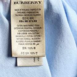 Pre Owned Burberry Blue Cotton Embroidered Pocket Long Sleeve Shirt XXL