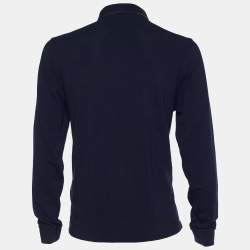 Pre Owned Burberry London Navy Blue Pique Cotton Long Sleeve Polo T-Shirt XL
