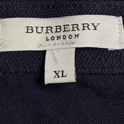 Pre Owned Burberry London Navy Blue Pique Cotton Long Sleeve Polo T-Shirt XL