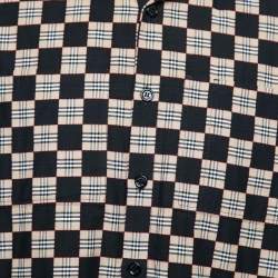 Pre Owned Burberry Black & Beige Checkerboard Printed Cotton Short Sleeve Shirt M