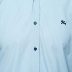 Pre Owned قميص بربري قطن أزرق أزرار أمامية مقاس متوسط