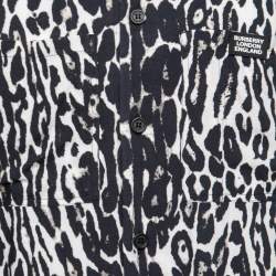 Pre Owned Burberry Black Leopard Print Button Front Short Sleeve Shirt S
