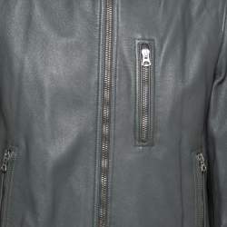 Pre Owned Burberry Grey Leather Zip Front Long Sleeve Jacket XL