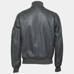 Pre Owned Burberry Grey Leather Zip Front Long Sleeve Jacket XL
