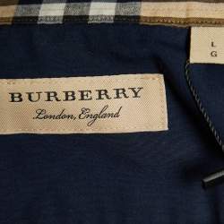 Pre Owned Burberry Navy Blue Stretch Cotton Long Sleeve Shirt L
