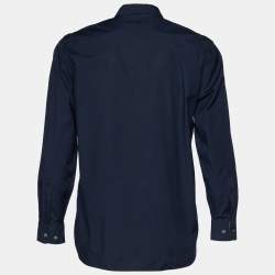 Pre Owned Burberry Navy Blue Stretch Cotton Long Sleeve Shirt L