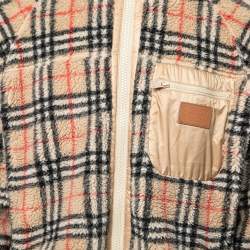 Pre Owned Burberry Beige Vintage Check Fleece Zip Front Jacket XL